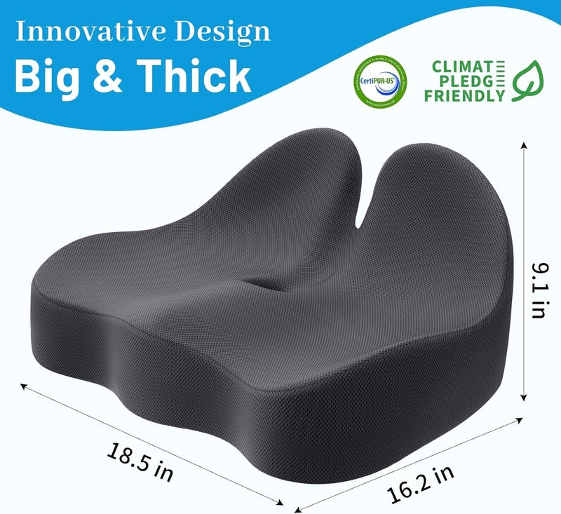 CushZone Seat Cushion, Memory Foam Office Chair Cushions, Ergonomic Curved Design for Sciatica, Tailbone, Coccyx, Seat Support for Car, Desk Chair, Wheelchair, Enhances Long Sitting Comfort (Grey) - Image 2